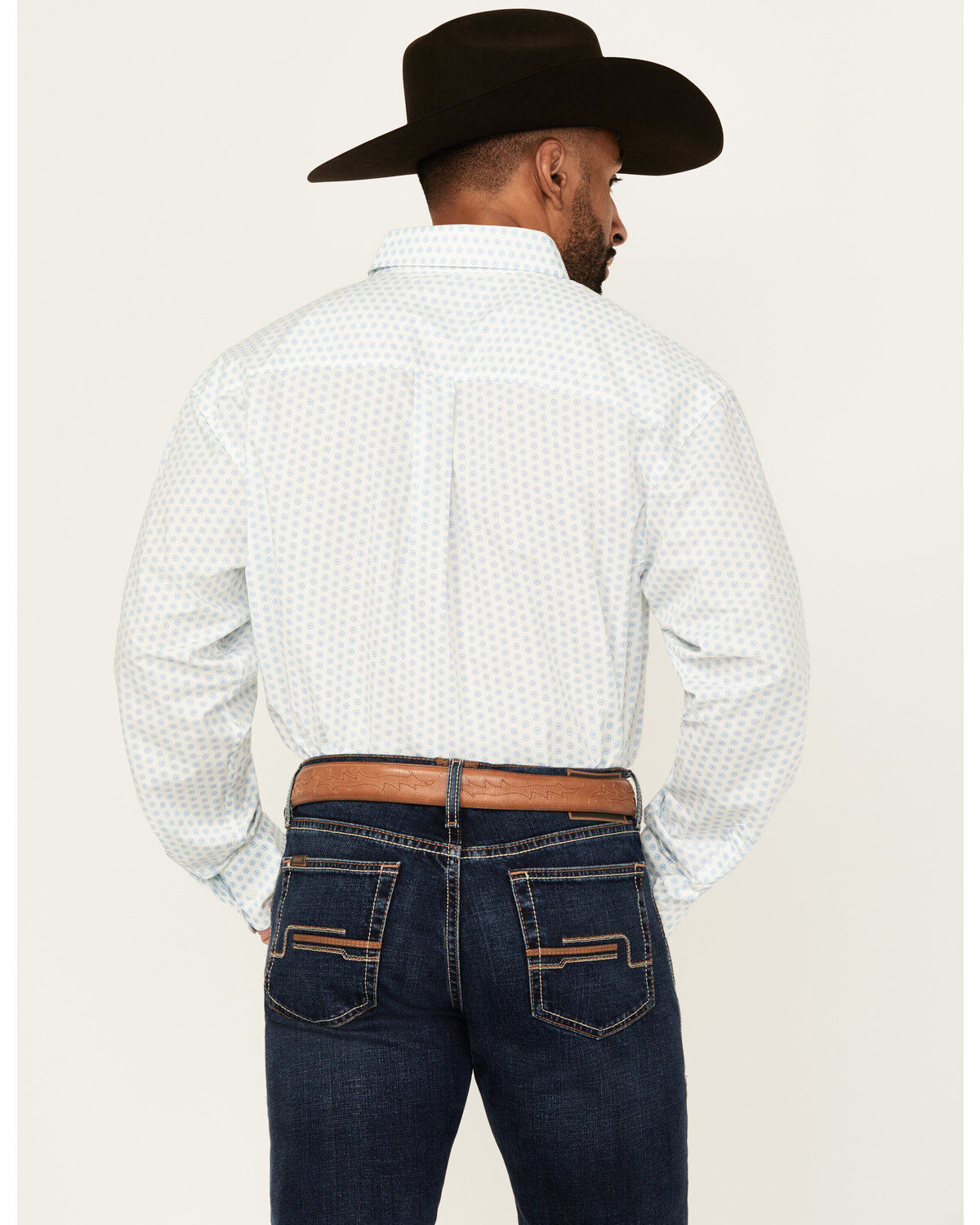 Image #4 - Wrangler Men's Classic Geo Print Long Sleeve Button-Down Stretch Western Shirt, Blue, hi-res