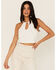 Image #1 - Shyanne Women's Textured Floral Halter Keyhole Tank Top, Ivory, hi-res