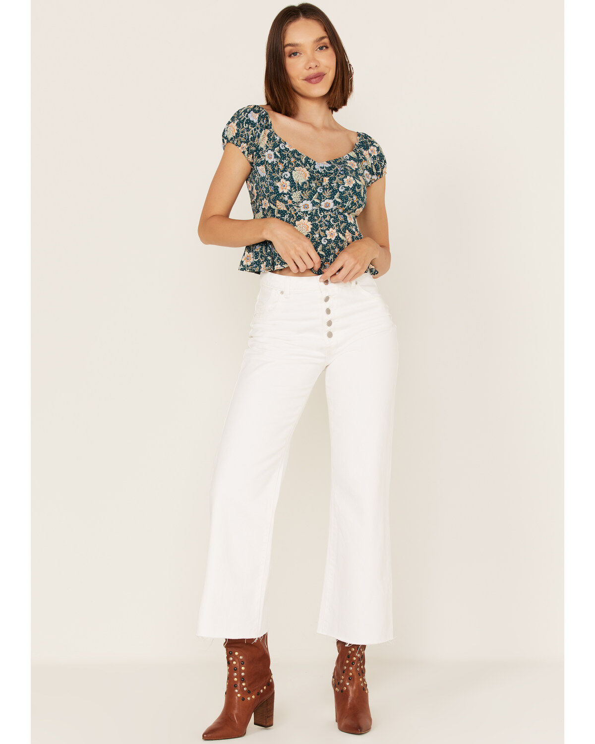 Image #2 - Shyanne Women's Floral Print Flounce Top, Deep Teal, hi-res
