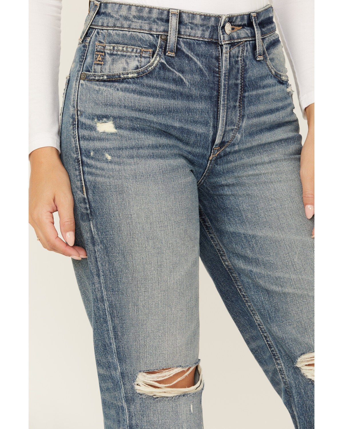 Image #2 - Ariat Women's Medium Wash Ultra High Rise Tomboy Relaxed Straight Jeans, Medium Wash, hi-res