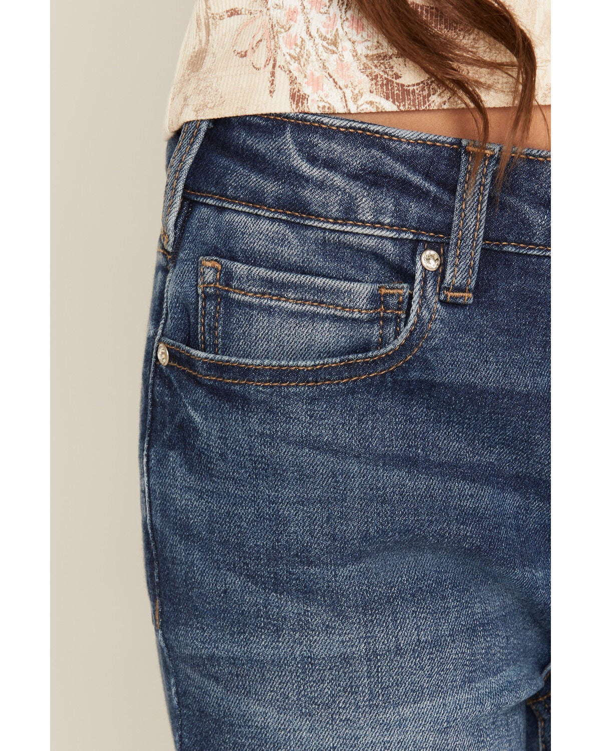 Image #4 - Shyanne Little Girls' Westend Medium Wash Horse Pocket Bootcut Stretch Denim Jeans, Medium Wash, hi-res
