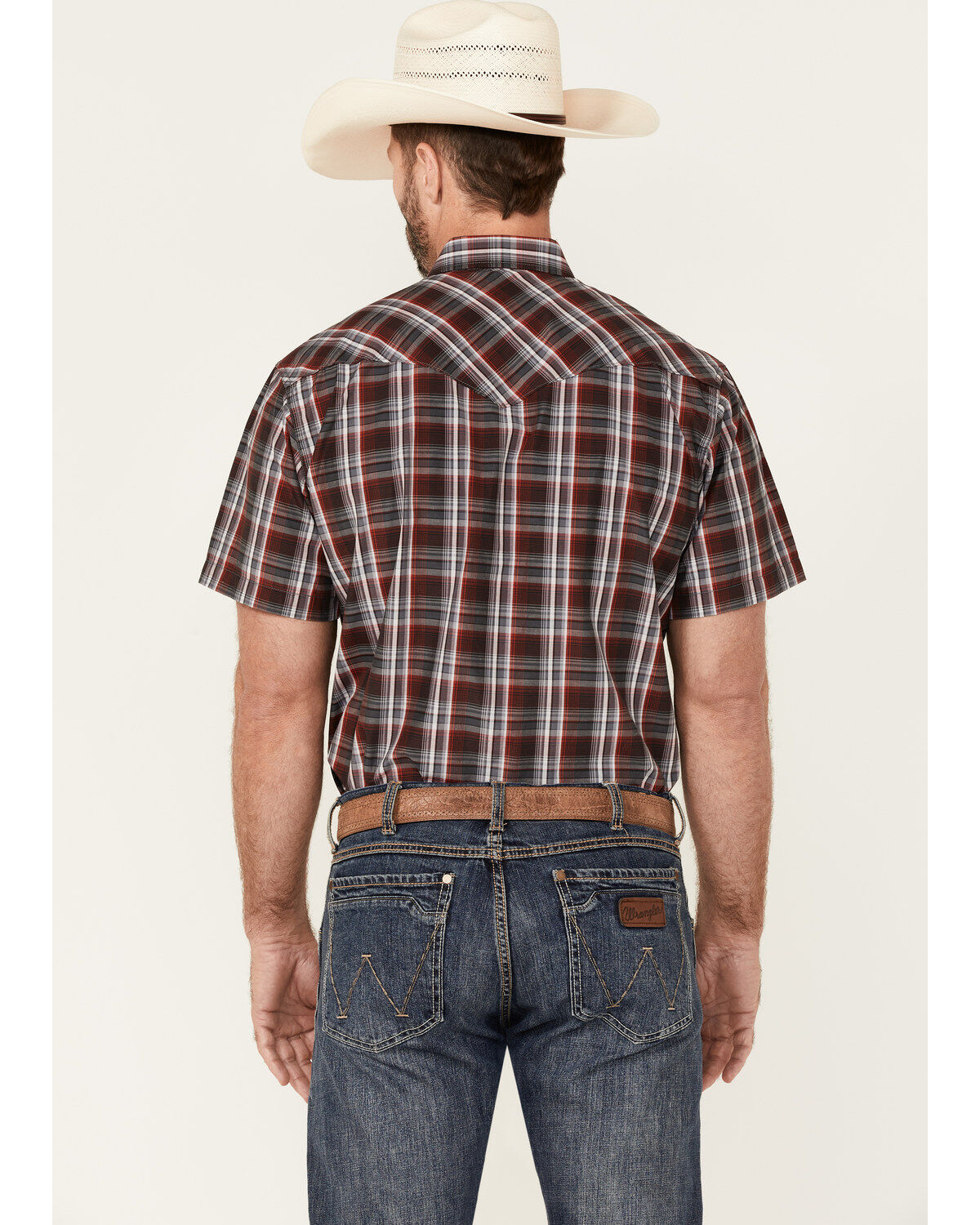 Image #4 - Rodeo Clothing Men's Red & Grey Plaid Short Sleeve Snap Western Shirt, Red, hi-res
