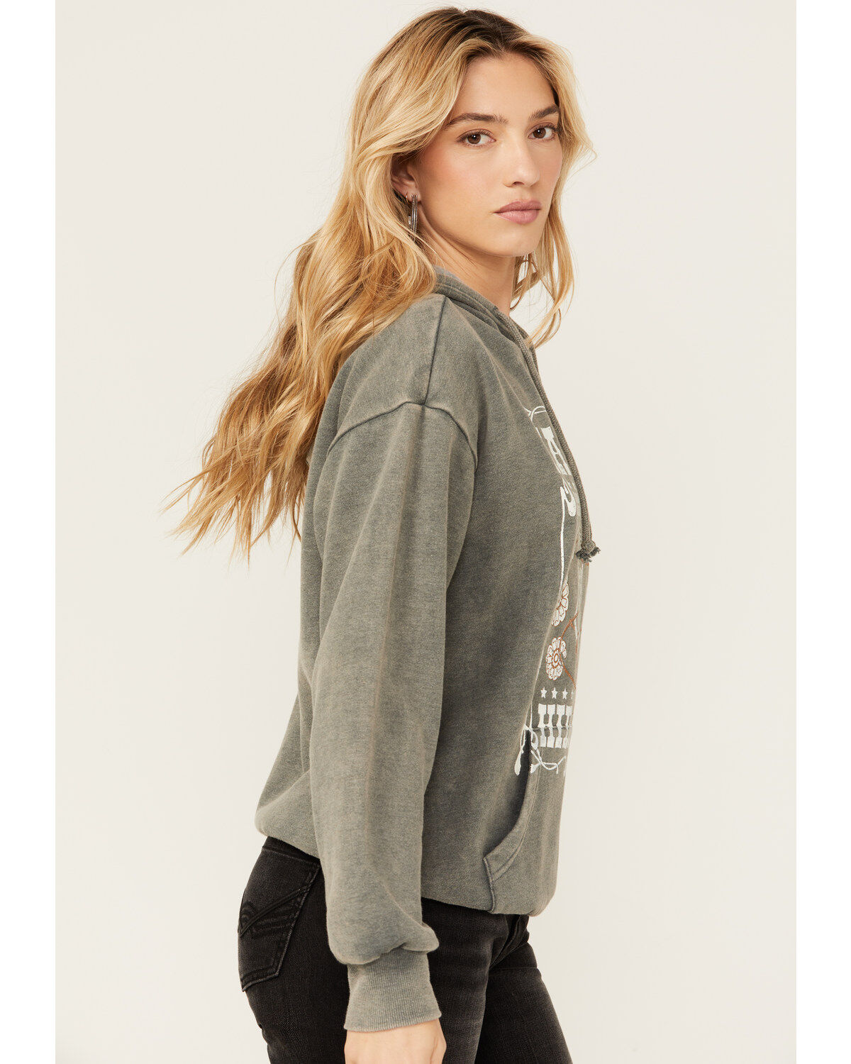 Image #2 - Youth in Revolt Women's Jackson Skeleton Graphic Hoodie, Charcoal, hi-res