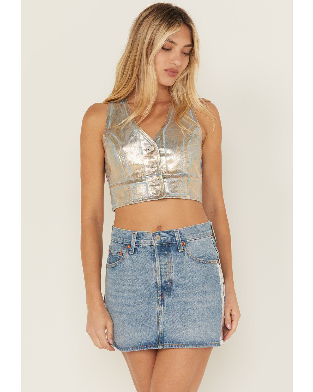 Levi's Women's Mona Metallic Corset Top, White, hi-res