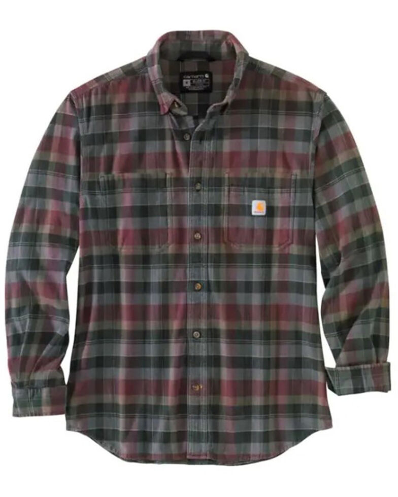 Carhartt Men's Plaid Loose Fit Heavyweight Long Sleeve Button-Down Flannel Work Shirt , Maroon, hi-res