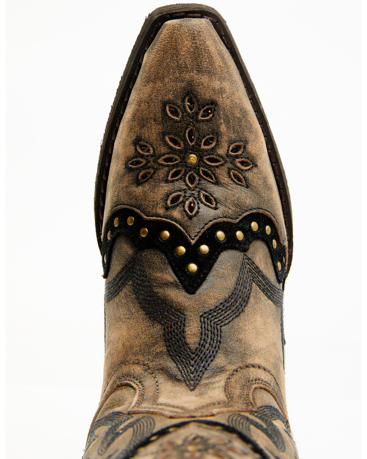 Image #6 - Laredo Women's Skyla Floral Studded Western Performance Boots - Snip Toe, Dark Brown, hi-res