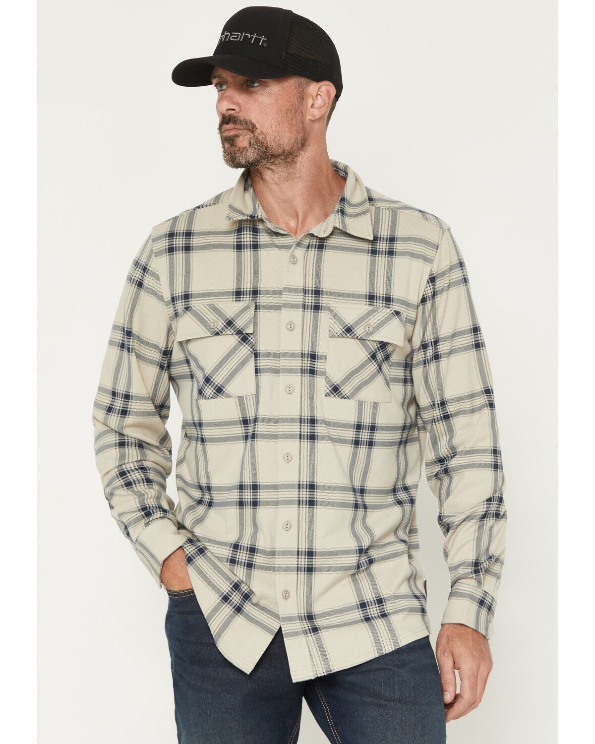 Image #1 - Brothers and Sons Men's Locket Plaid Print Long Sleeve Button-Down Stretch Western Shirt, Tan, hi-res