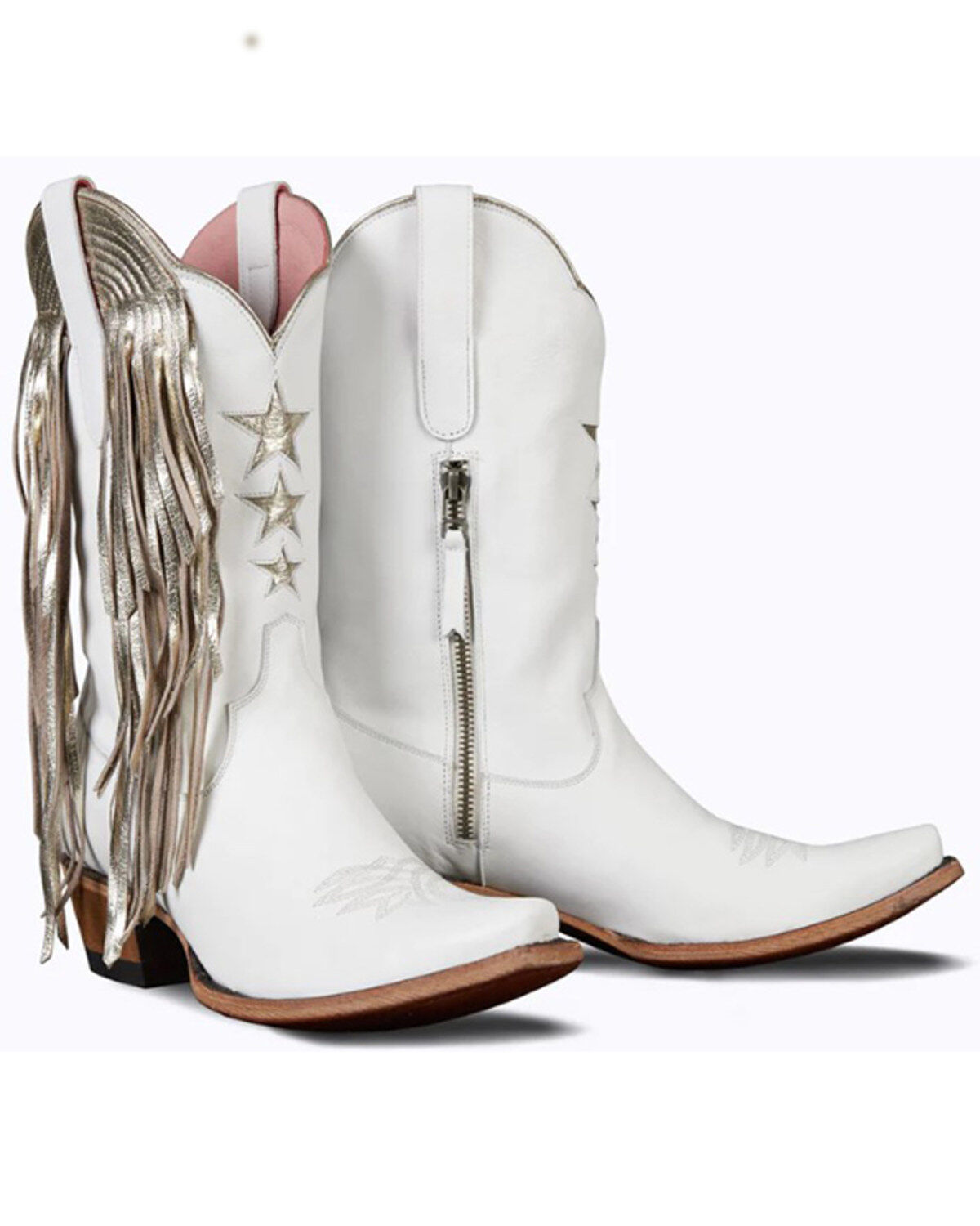 Image #1 - Lane Women's Fringe Star Western Boots - Snip Toe, White, hi-res