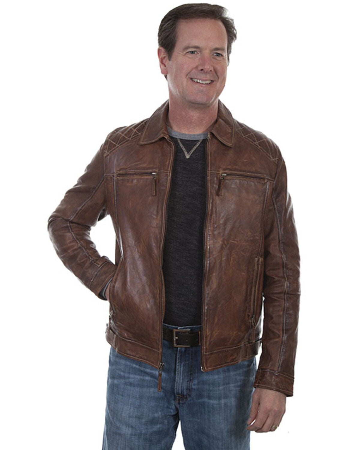 Scully Leatherwear Men's Brown Washed Lamb Leather Jacket, Brown, hi-res