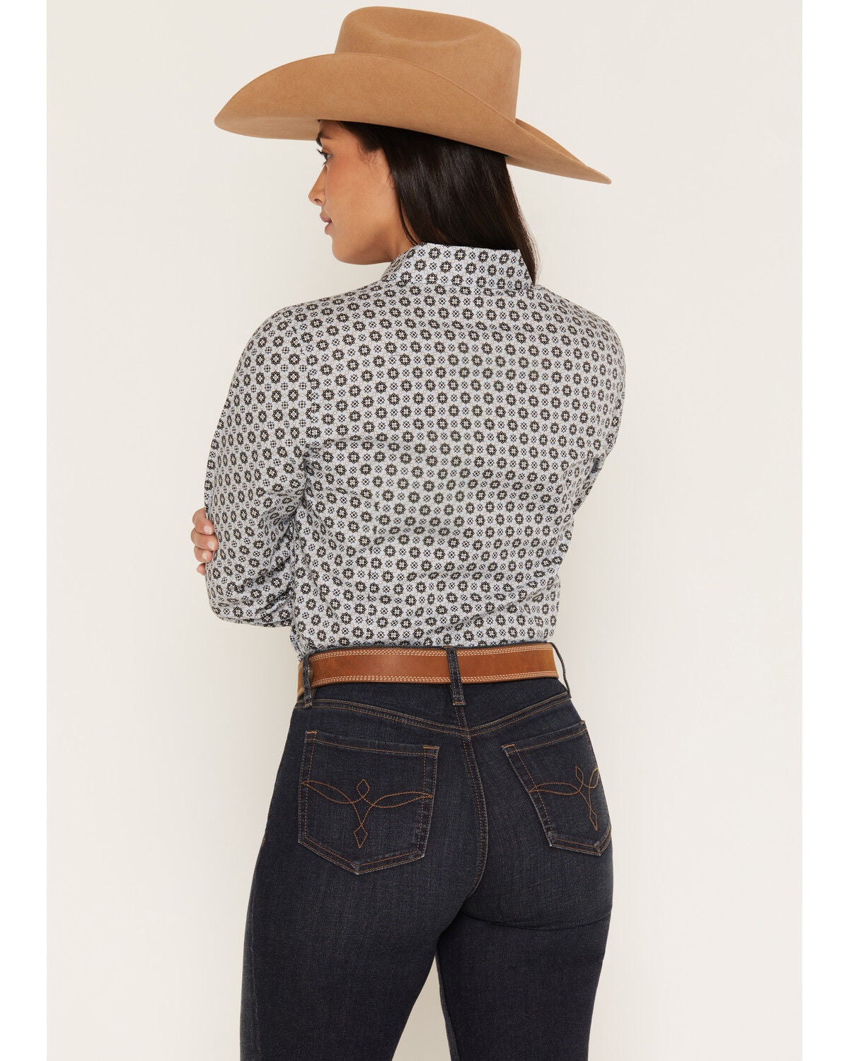 Image #4 - Cinch Women's Geo Print Long Sleeve Button-Down Western Shirt, Light Blue, hi-res
