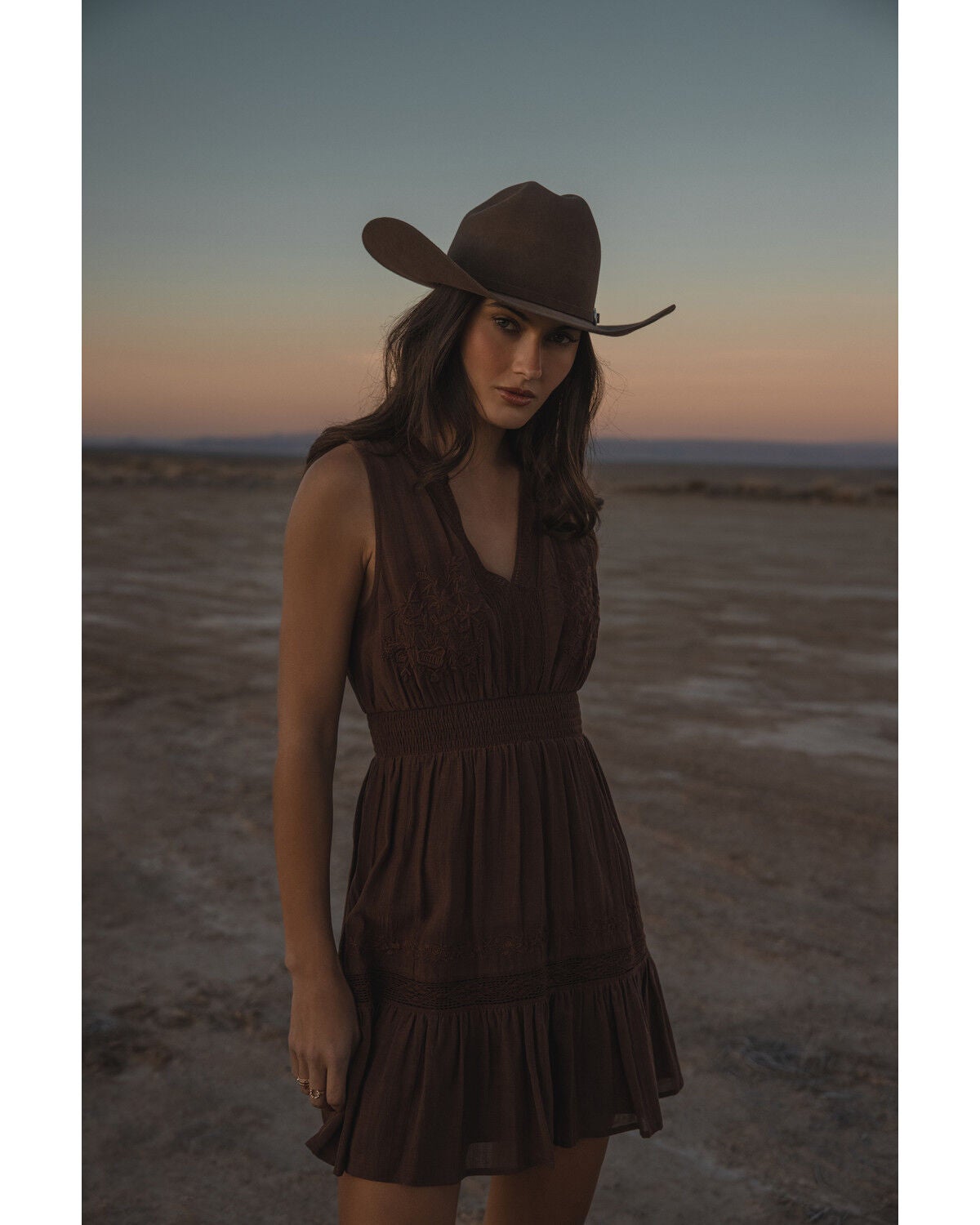 Shyanne Women's Embroidered Smocked Waist Mini Dress, Chocolate, hi-res