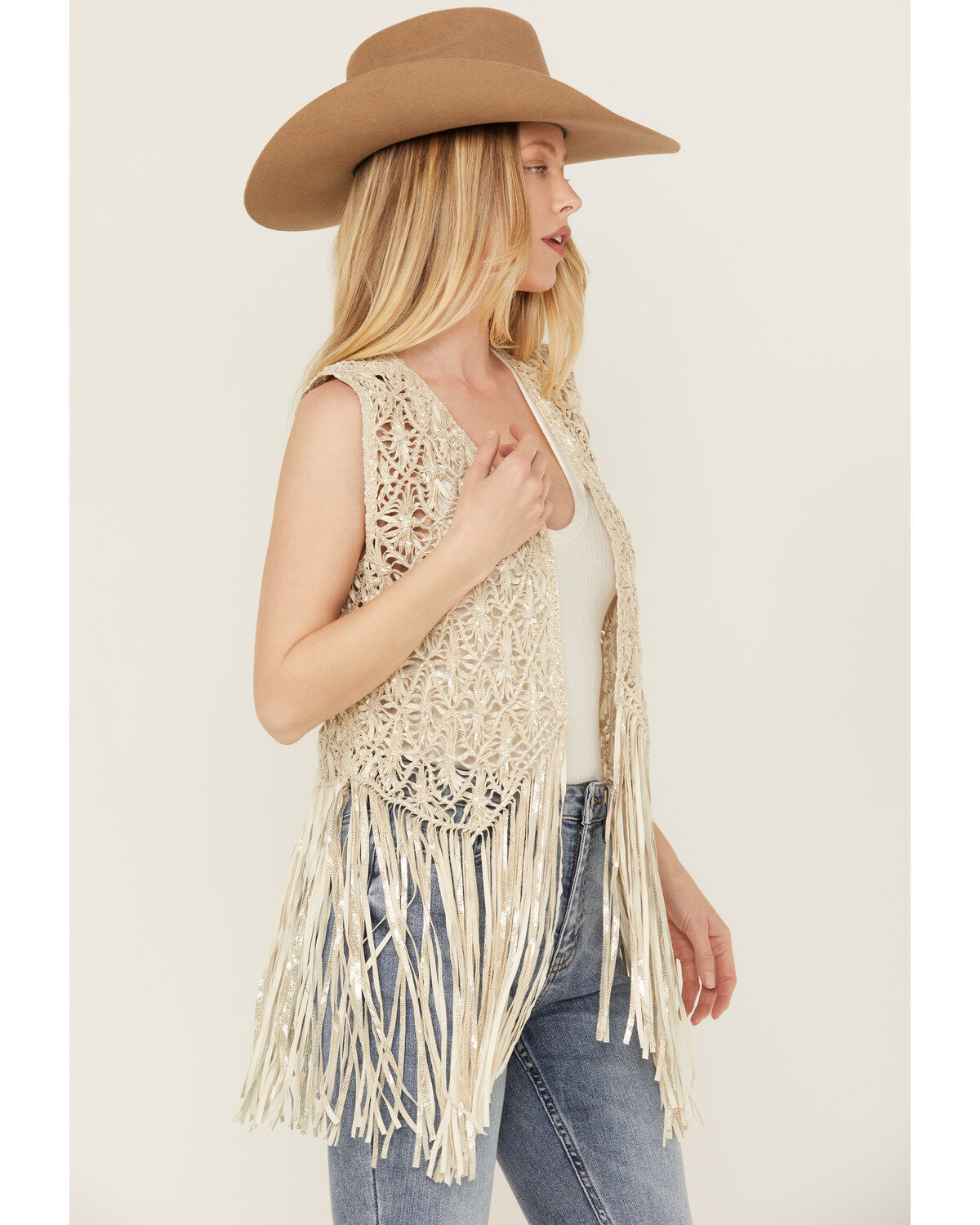 Image #2 - Wonderwest Women's Foiled Suede Vest, Cream, hi-res