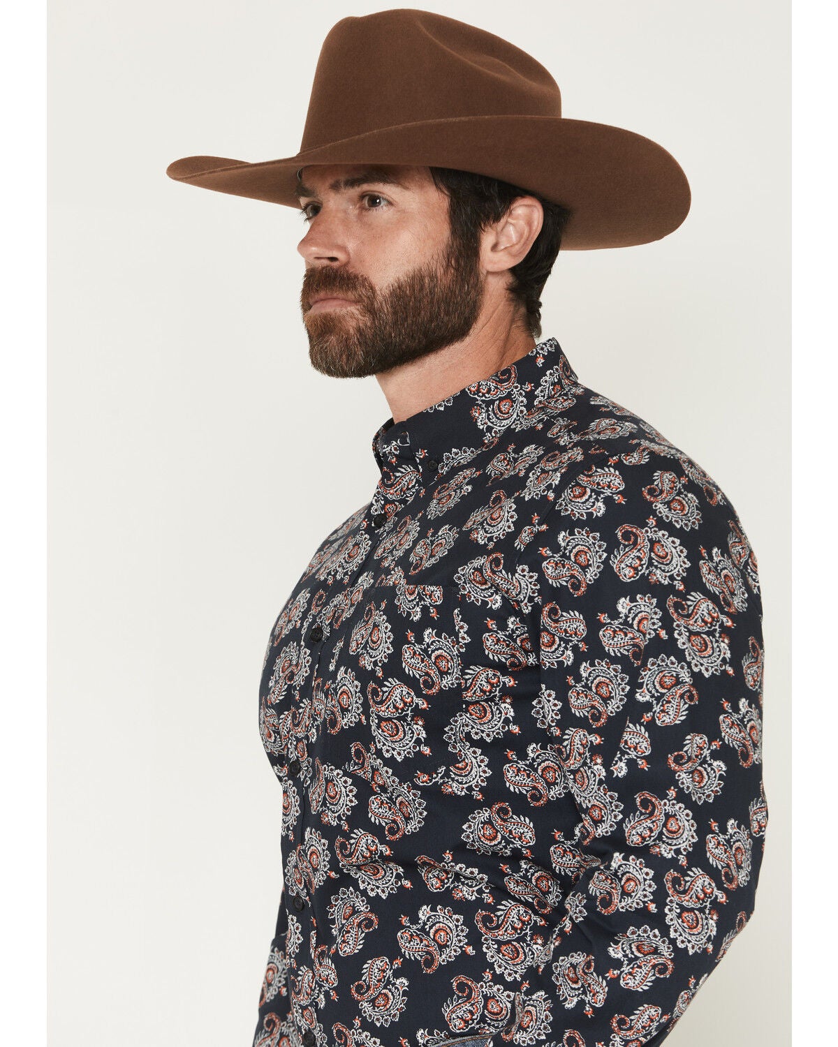 Image #2 - Cody James Men's Truett Paisley Print Long Sleeve Button-Down Western Shirt, Black, hi-res