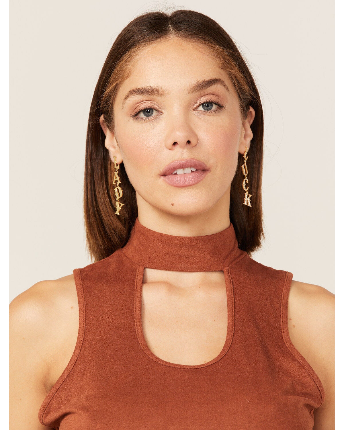 Understated Leather Women's Lady Luck Rhinestone Earrings, Gold, hi-res