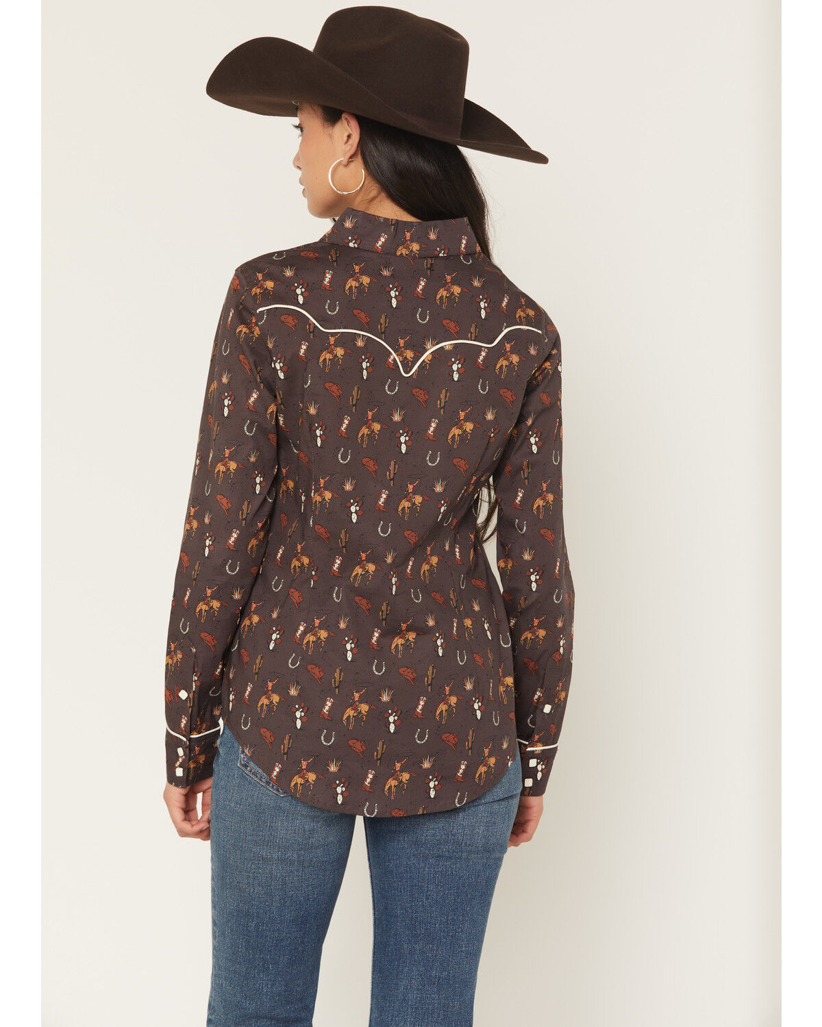Image #4 - Rock & Roll Denim Women's Western Conversation Print Long Sleeve Snap Western Shirt, Brown, hi-res