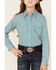 Roper Girls' Ice Crystal Geo Print Long Sleeve Snap Western Shirt , Blue, hi-res