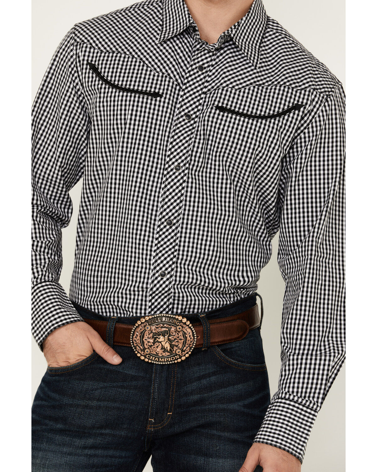 Image #3 - Wrangler Men's Rodeo Checkered Print Long Sleeve Snap Western Shirt, Black, hi-res