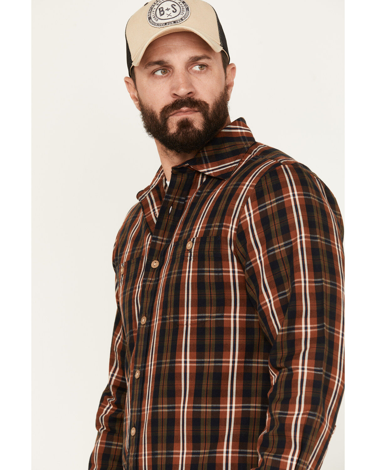 Image #2 - Resistol Men's Lamar Plaid Button Down Western Shirt, Rust Copper, hi-res