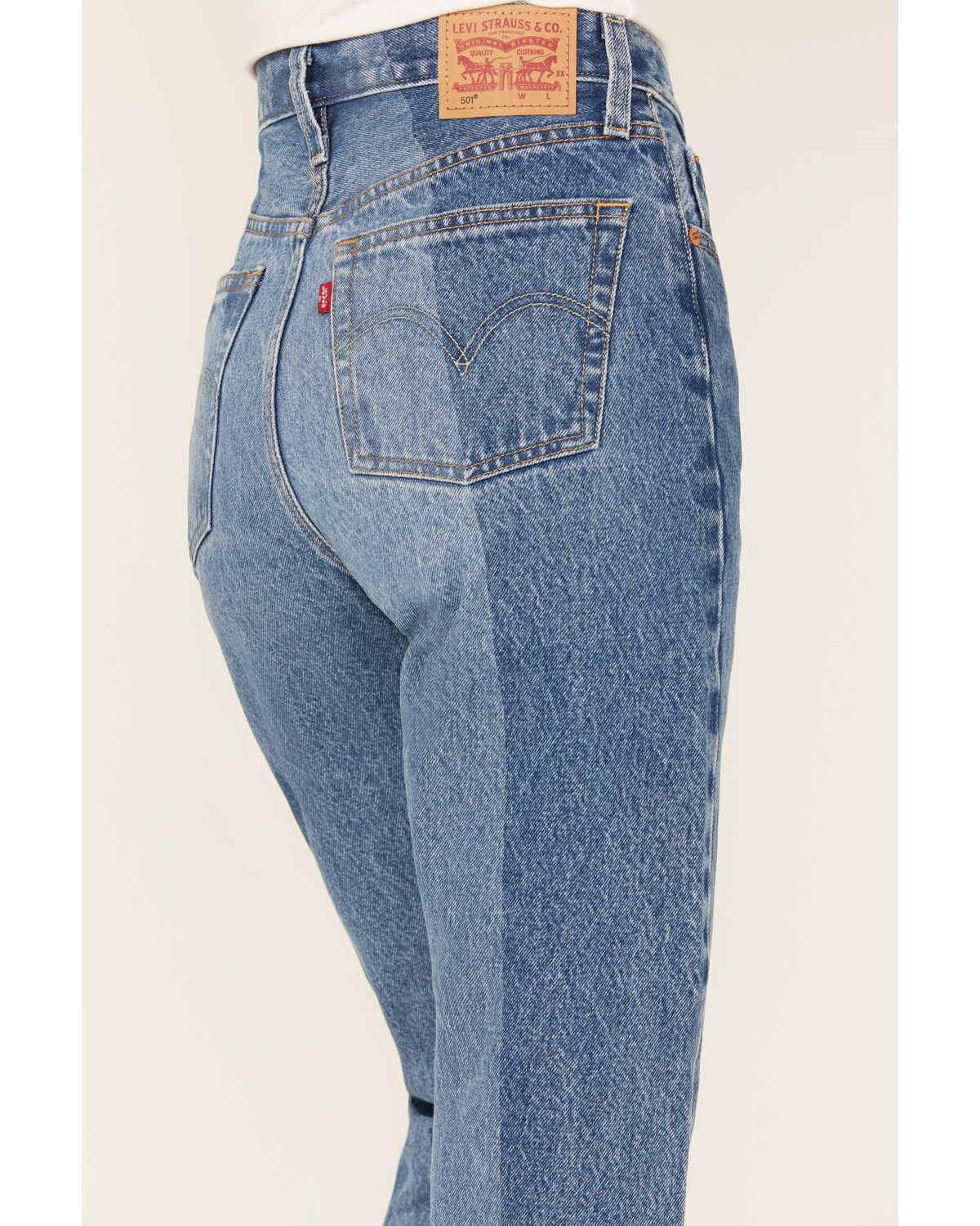 Image #2 - Levi's Women's Medium Wash Laser Craft High Rise Two Toned 501 Straight Jeans, Medium Wash, hi-res