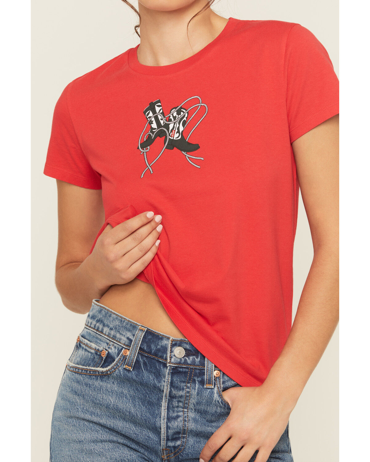 Image #3 - Levi's Women's Cowboy Short Sleeve Graphic Tee, Red, hi-res
