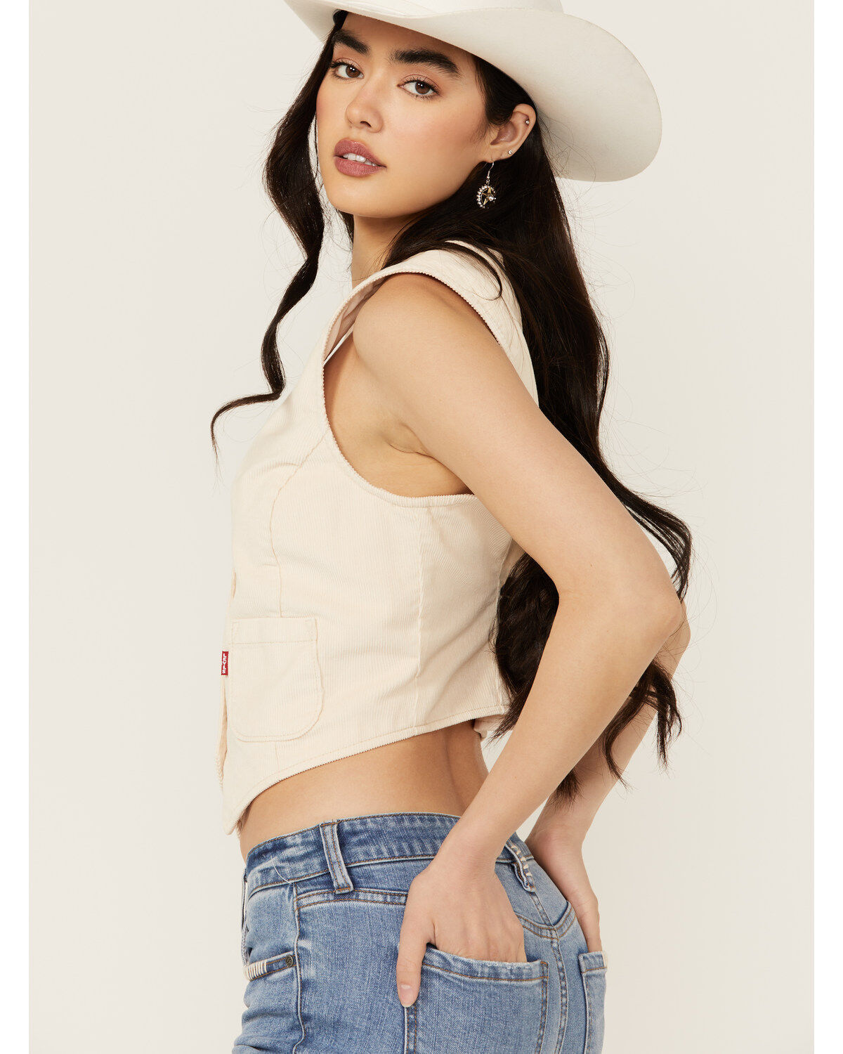 Image #2 - Levi's Women's Corduroy Tailored Vest, Cream, hi-res