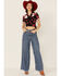 Unique Vintage Women's Floral Print Wrap Crop Top, Black, hi-res