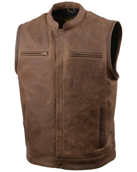 Milwaukee Leather Men's Rustler Concealed Carry Vintage Motorcycle Leather Vest, Brown, hi-res
