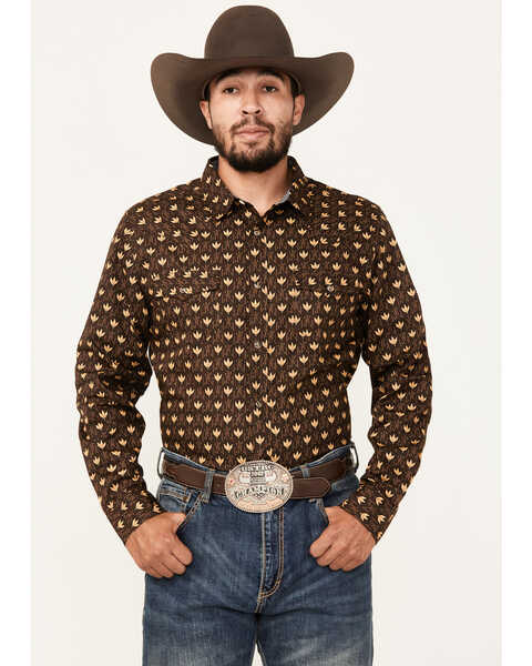 Cody James Men's Reign In Striped Print Long Sleeve Snap Western Shirt - Big , Chocolate, hi-res