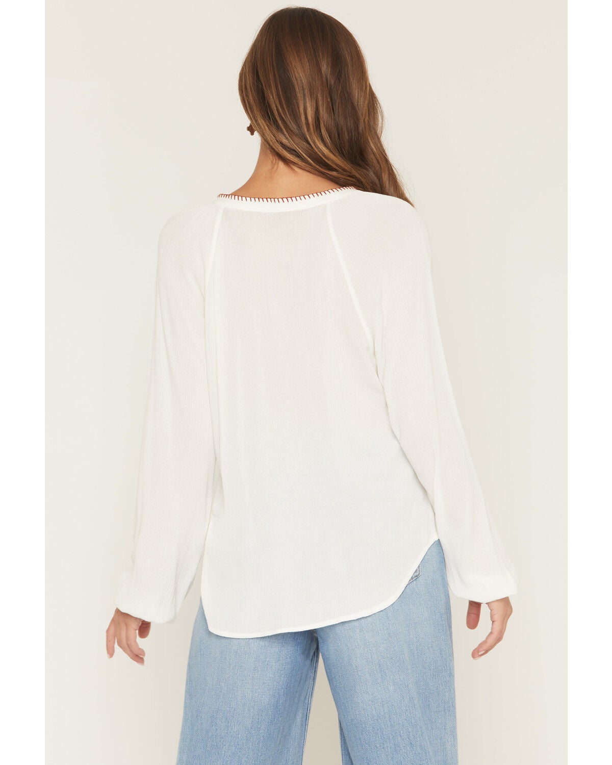 Image #4 - Wild Moss Women's Long Sleeve Whip Stitch and Embroidered Peasant Top, Ivory, hi-res