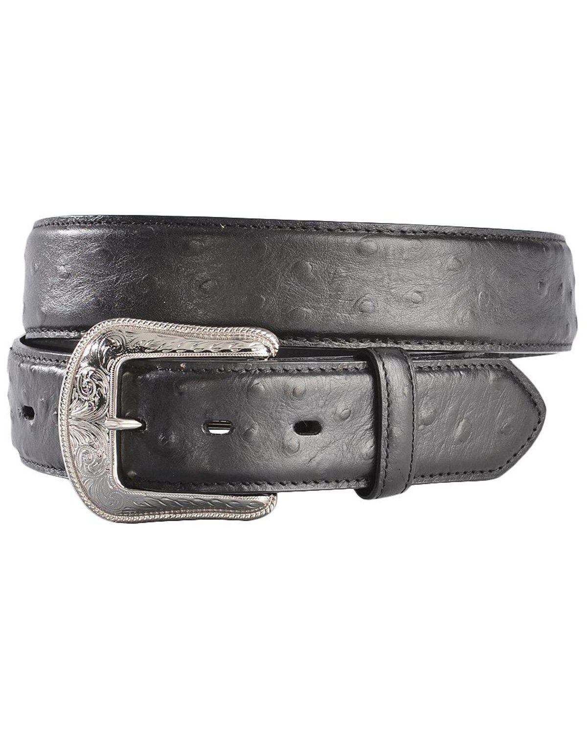 Image #1 - 3D Black Ostrich Print Leather Belt, , hi-res