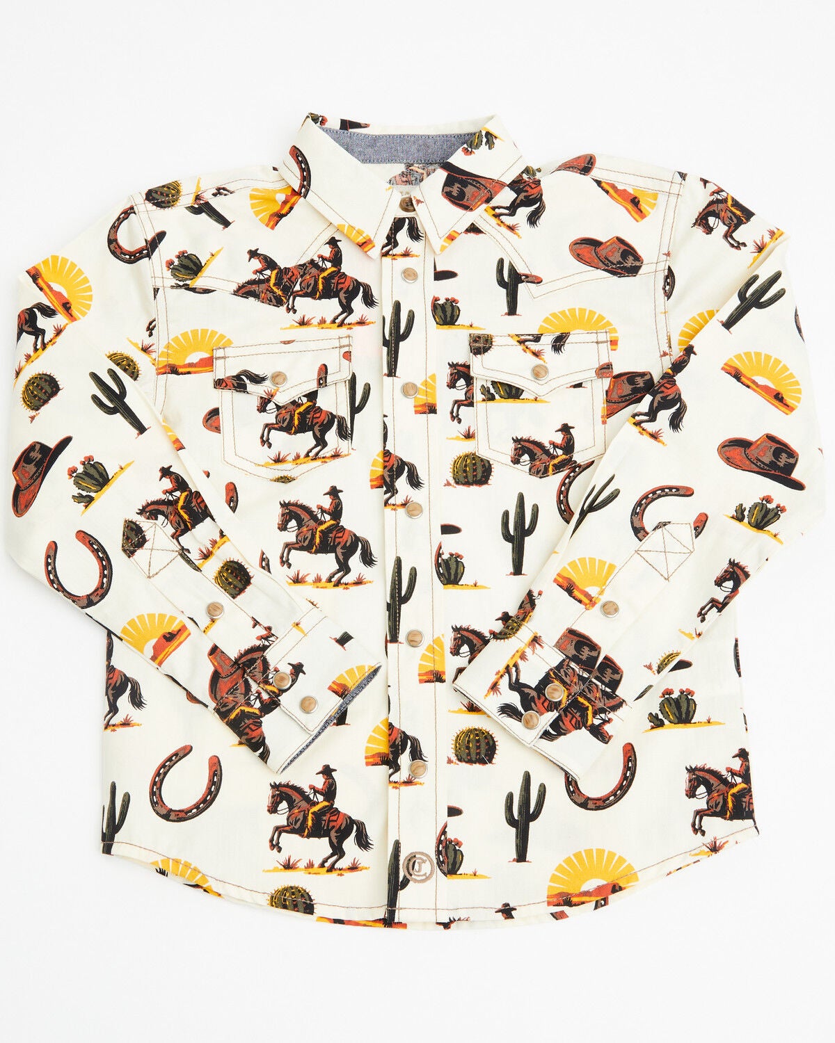 Image #1 - Cody James Toddler Boys' Elemental Western Conversation Print Long Sleeve Snap Western Shirt, Cream, hi-res