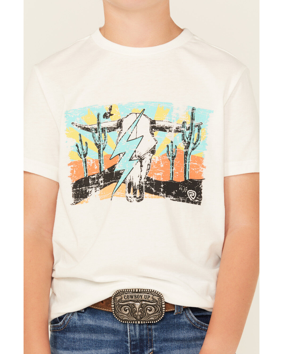 Image #3 - Rock & Roll Denim Boys' Lightning Bolt Short Sleeve Graphic T-Shirt, White, hi-res