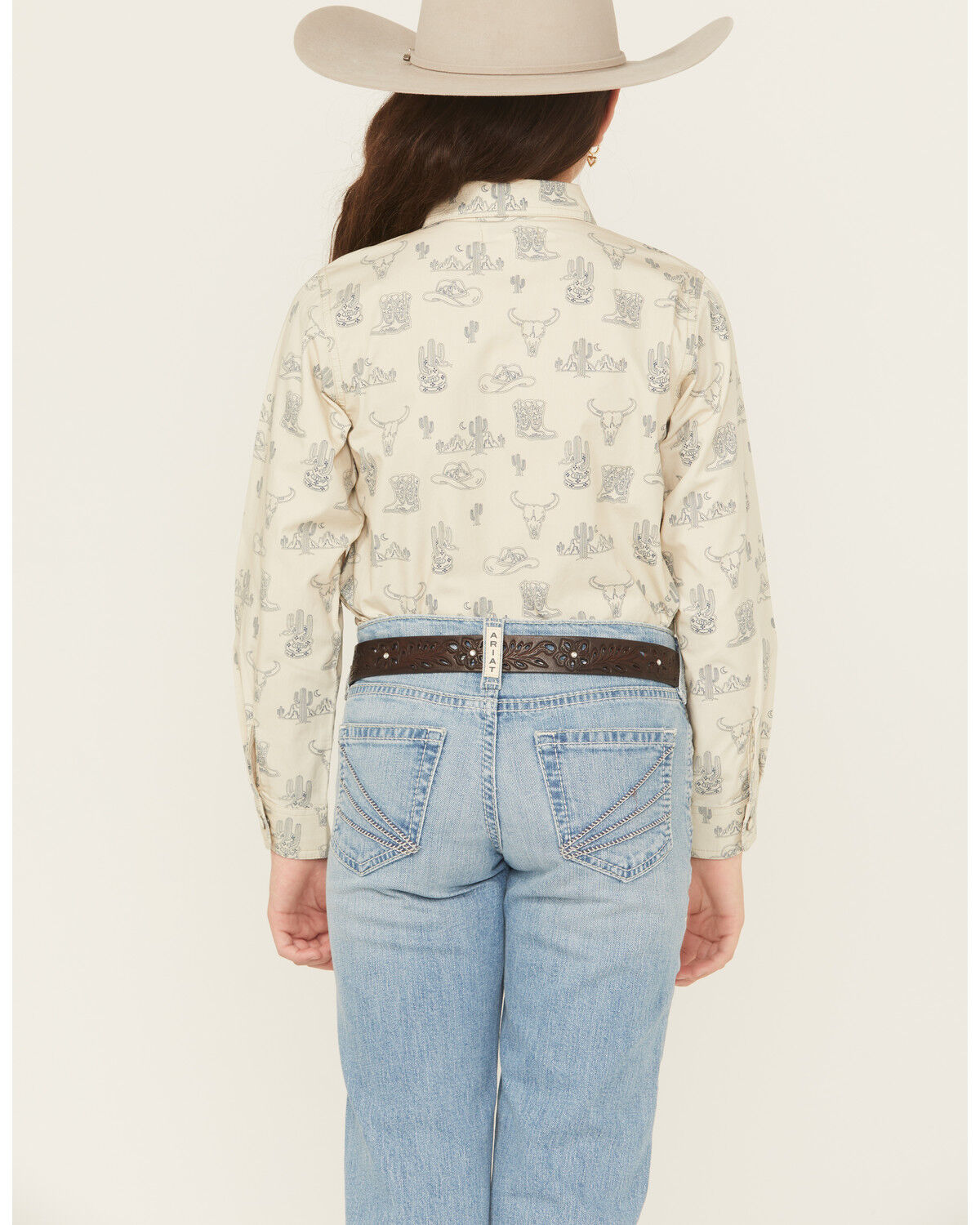 Image #4 - Ariat Girls' Desert Print Long Sleeve Snap Western Shirt, Tan, hi-res