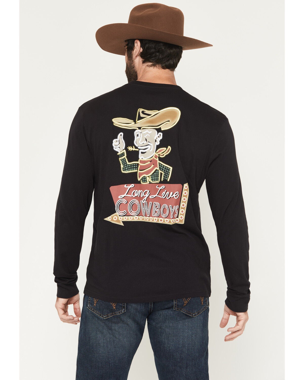 Wrangler Men's Long Live Cowboys Long Sleeve Graphic T-Shirt, Black, hi-res