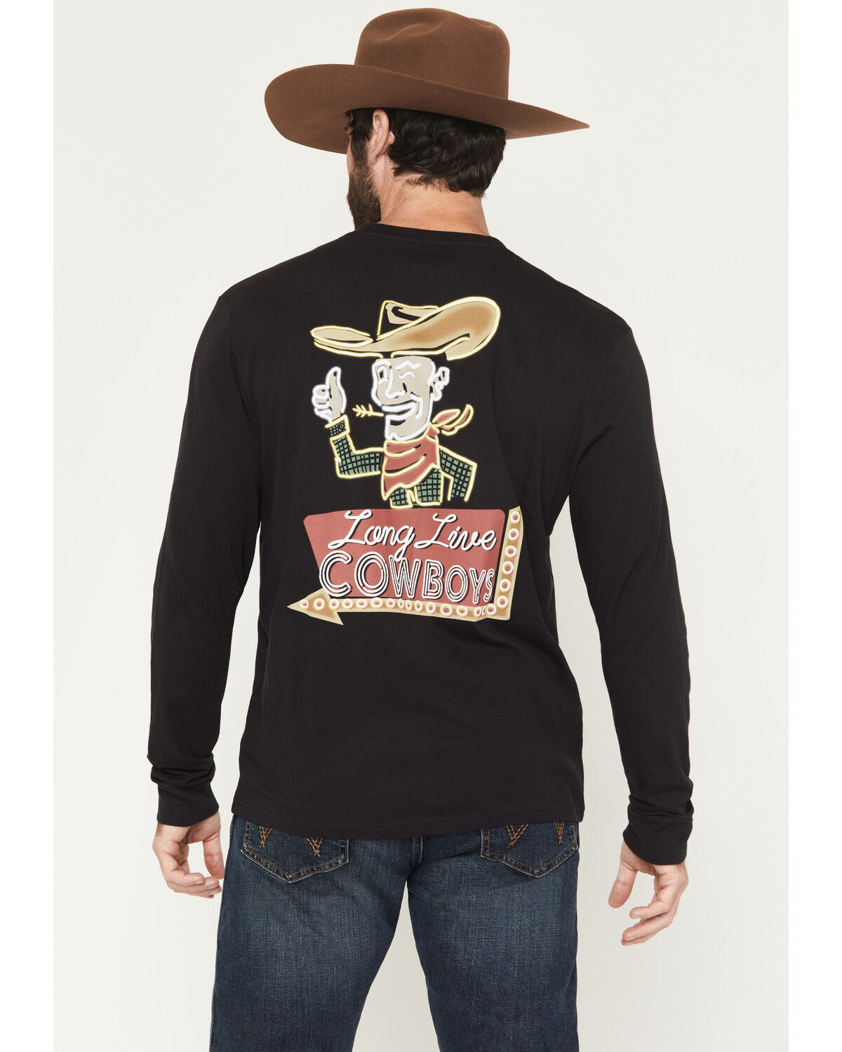 Image #1 - Wrangler Men's Long Live Cowboys Long Sleeve Graphic T-Shirt, Black, hi-res