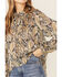 Revel Women's Paisley Print Long Sleeve Woven Chiffon Peasant Top  , Black, hi-res