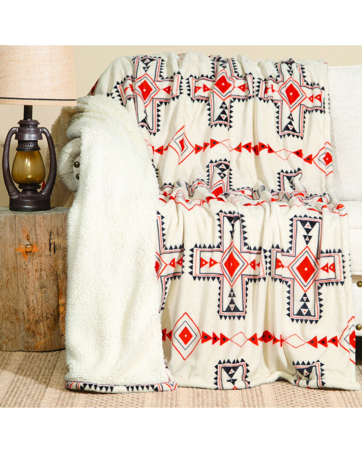 Image #1 - Carstens Home Santa Fe Sun Plush Sherpa Blanket, Cream, hi-res