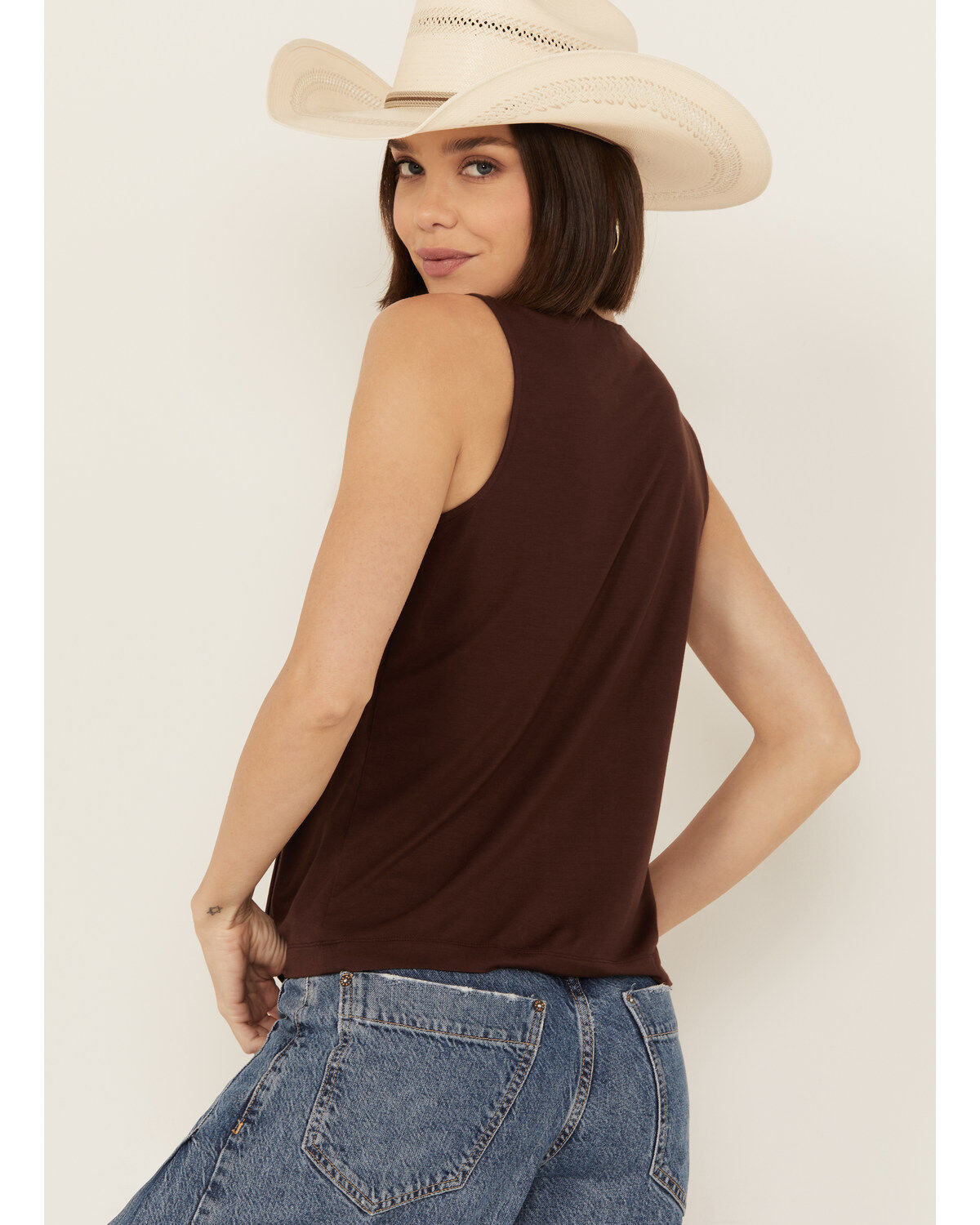 Image #4 - Shyanne Women's Beaded Crochet V Neck Tank, Dark Brown, hi-res