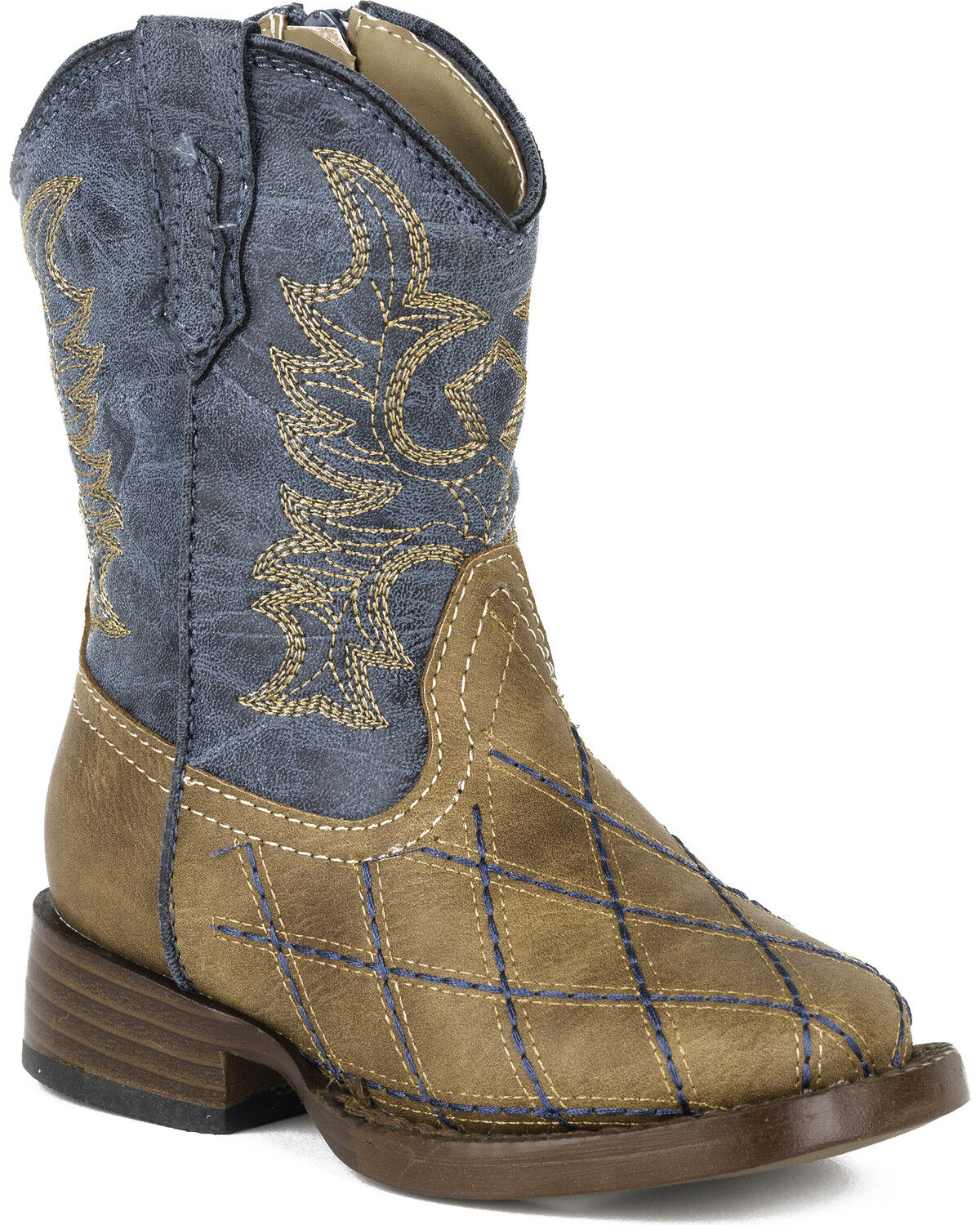 Image #1 - Roper Toddler Boys' Tan Cross Cut Western Boots - Square Toe, Tan, hi-res