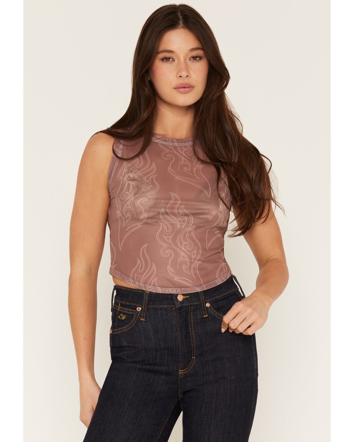 Youth In Revolt Women's Boot Stitch Mesh Tank Top, Brown, hi-res