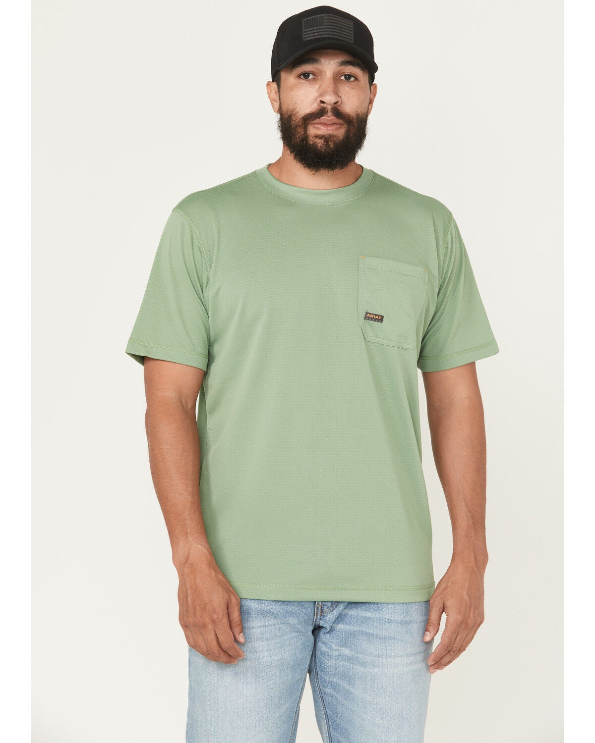Ariat Men's Rebar Heat Fighter Short Sleeve Pocket Work Shirt, Green, hi-res