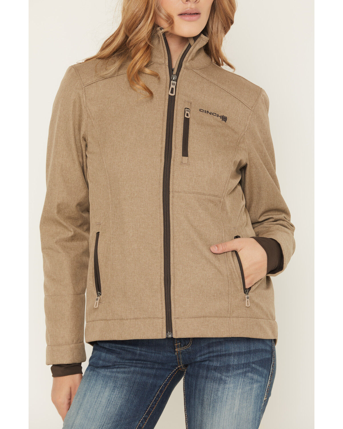 Image #3 - Cinch Women's Bonded Concealed Carry Softshell Jacket, Stone, hi-res