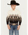 Panhandle Boys' Steer Head Southwestern Border Print Long Sleeve Pearl Snap Shirt, Natural, hi-res