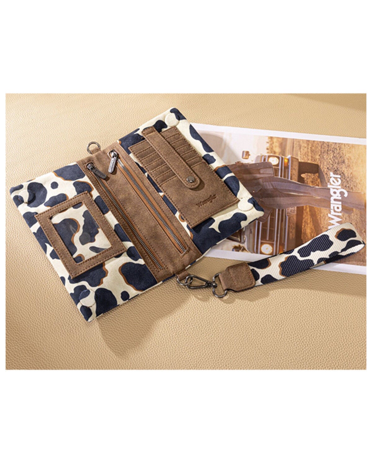 Image #3 - Wrangler Women's Cow Print Wristlet Crossbody, Brown, hi-res