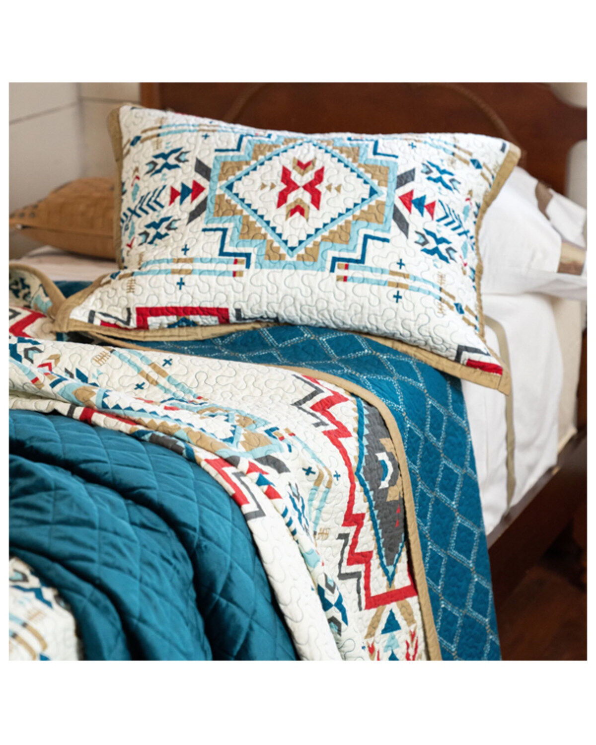 Image #2 - HiEnd Accents Teal Spirit Valley 3-Piece Full/Queen Quilt Set, Teal, hi-res