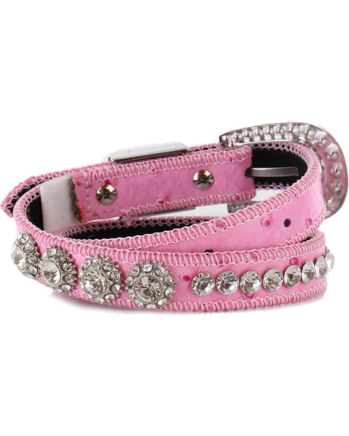 Image #4 - Shyanne Girl's Ostrich Print Rhinestone Belt, Pink, hi-res