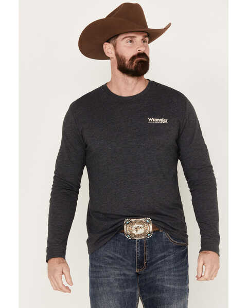 Wrangler Men's Cowboy Outline Graphic Long Sleeve T-Shirt, Black, hi-res