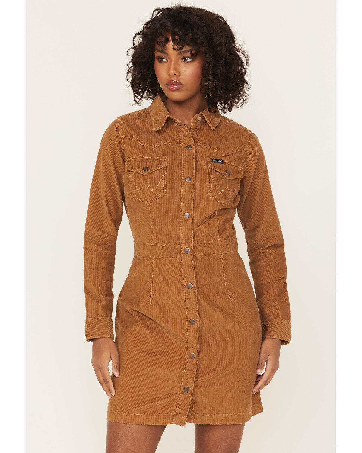 Image #1 - Wrangler Retro Women's Corduroy Long Sleeve Snap Mini Dress, Brown, hi-res