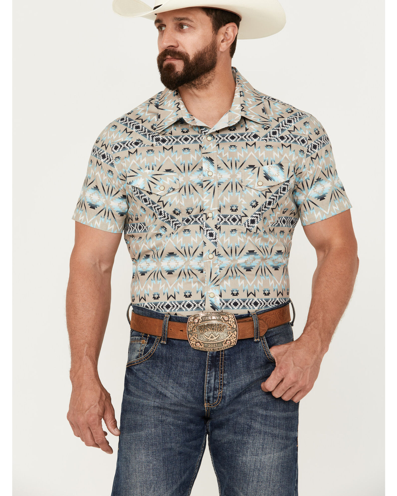 Product Name Rock Roll Denim Men s Vintage 46 Southwestern Print Short Sleeve Snap Western Shirt