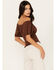 Shyanne Women's Puff Sleeve Smocked Bodice Top, Dark Brown, hi-res